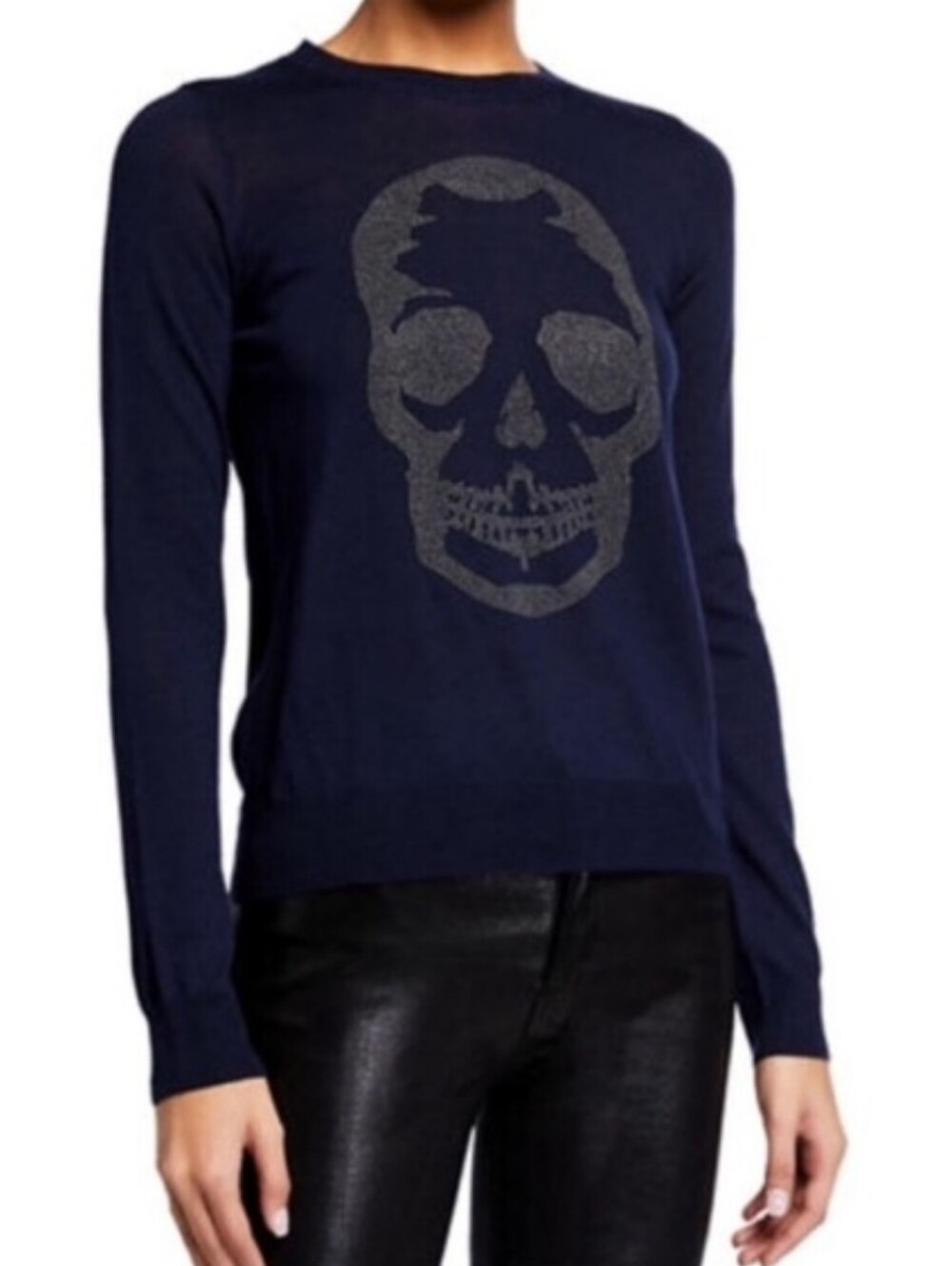 Zadig & Voltaire Gaby Multi Skull Strass Navy Cotton Sweater Size Medium